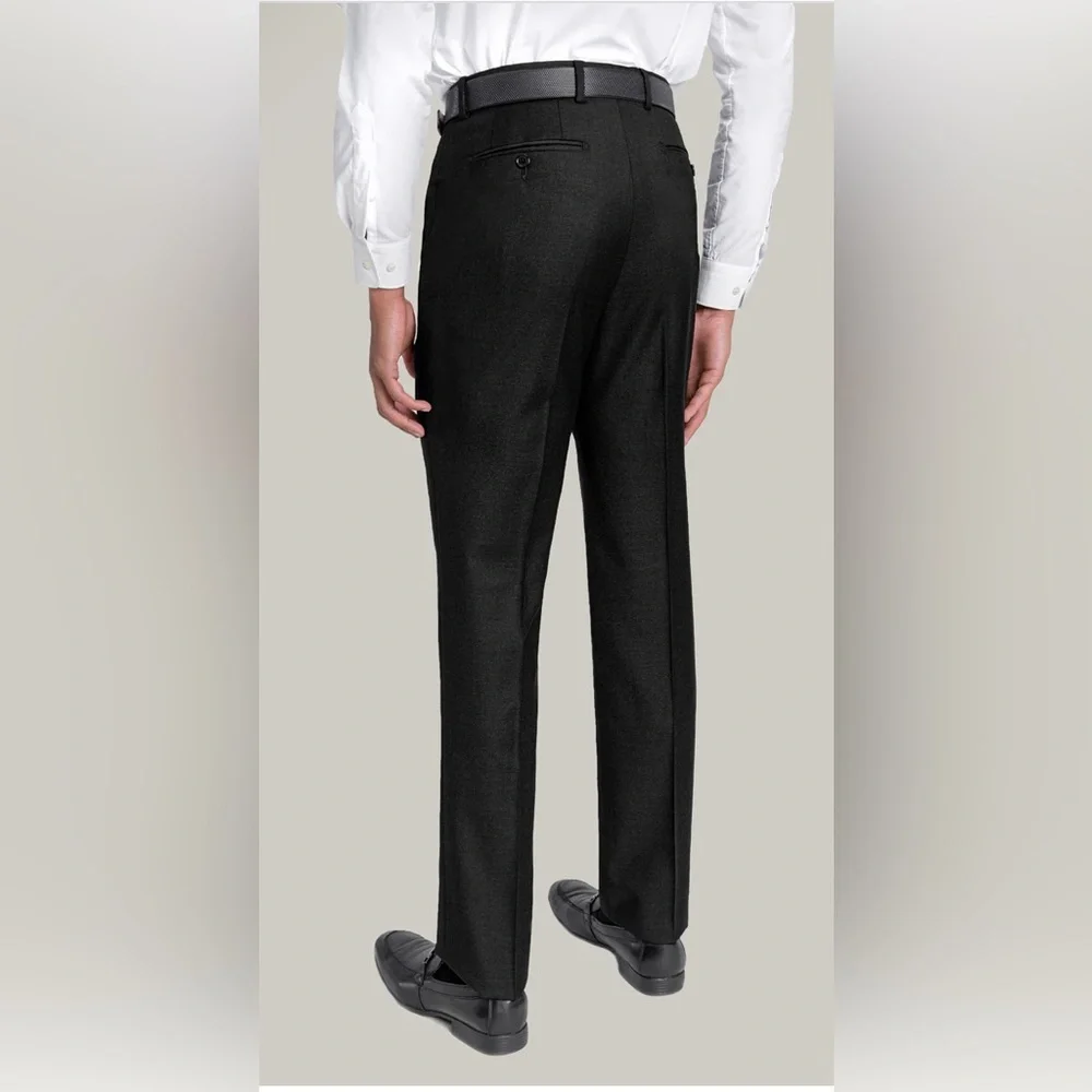 Santorelli luxury serge Wool Roma Flat Front Trouser Black Italy Size 34